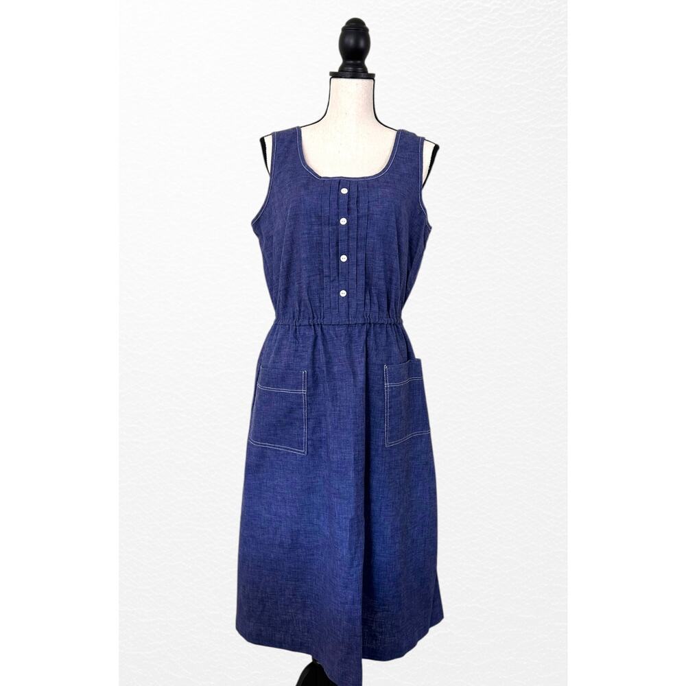 Vintage 1980s Walden Classics Chambray Pintuck Dress, Size 16